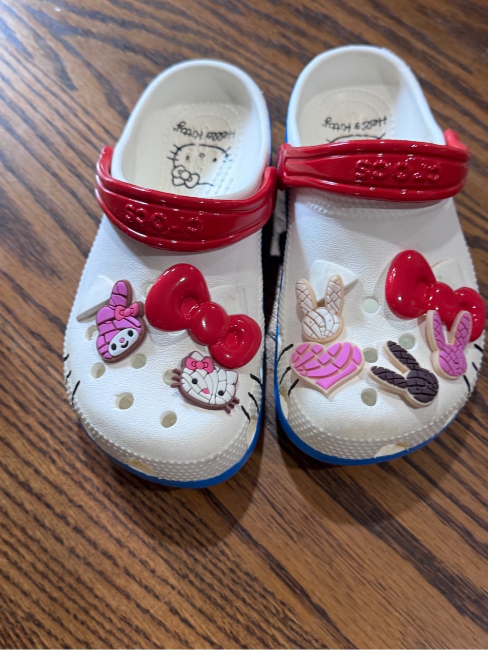 CROCS Kids White Clogs with Red Strap and Pink Accents